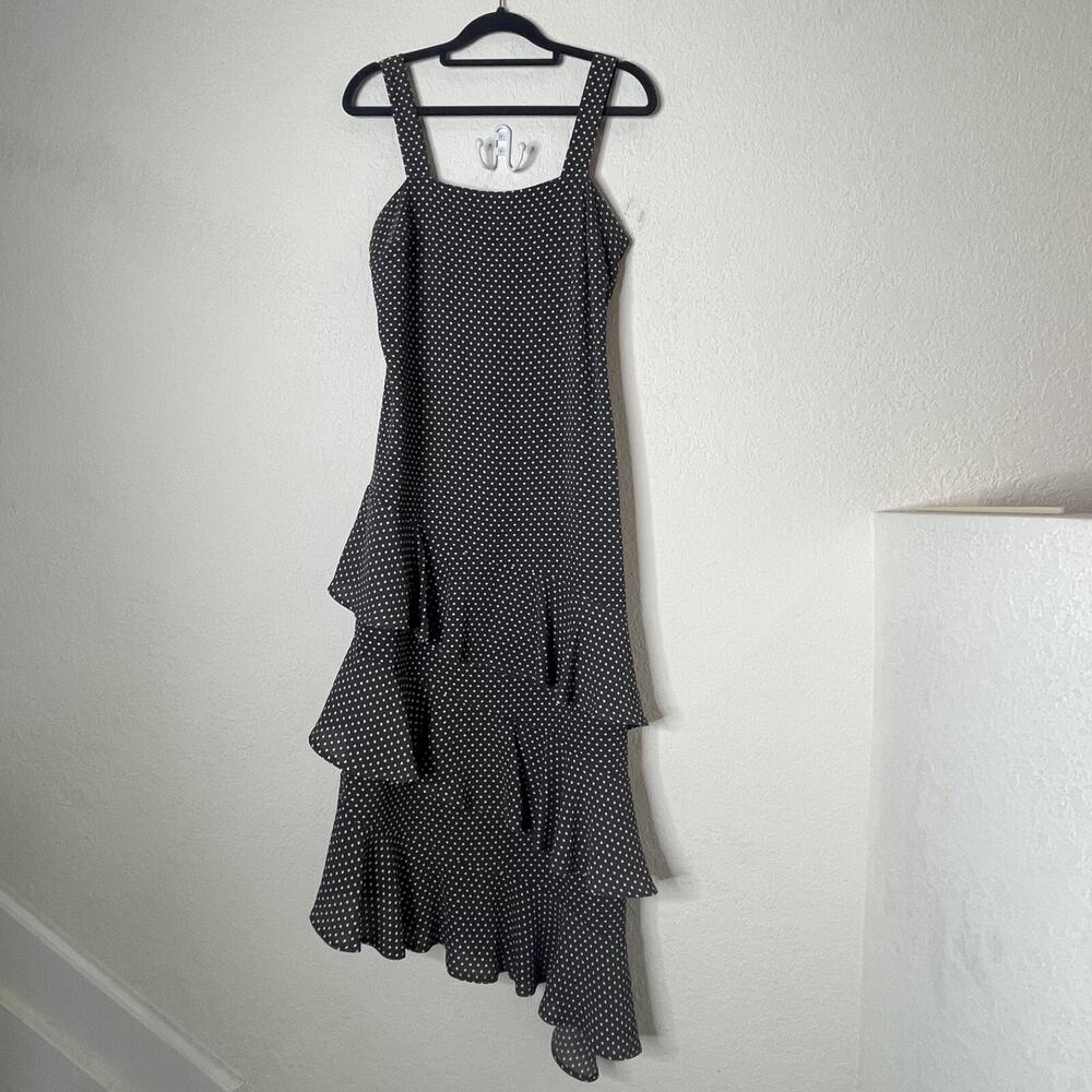 Bar III Sleeveless Ruffled Asymmetrical Tiered Midi Dress Size 0 Dots Lined Gray
